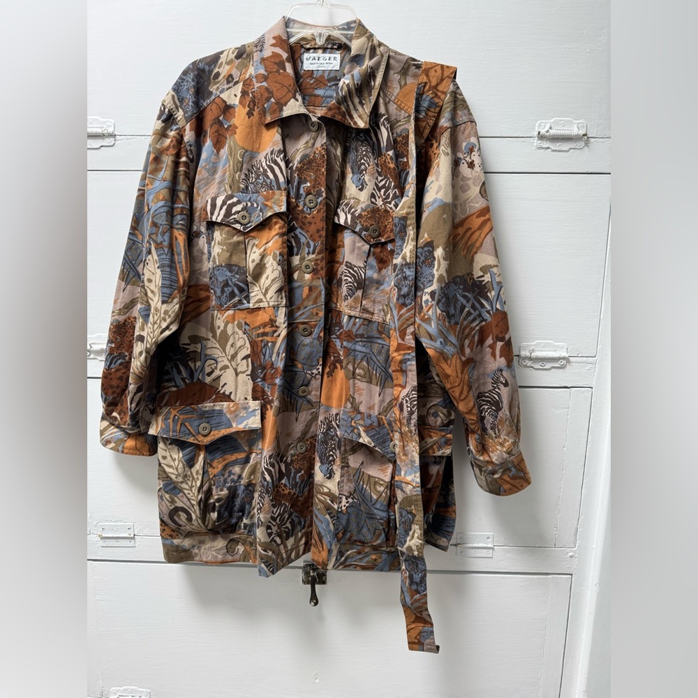 Jaeger Safari Print long sleeve jacket with belt.